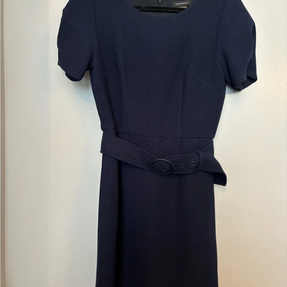Club Monaco Textured Knit Navy Mini Dress